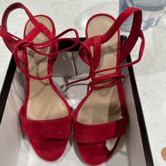 Red Suede Heeled Sandal - Picture 1 of 5